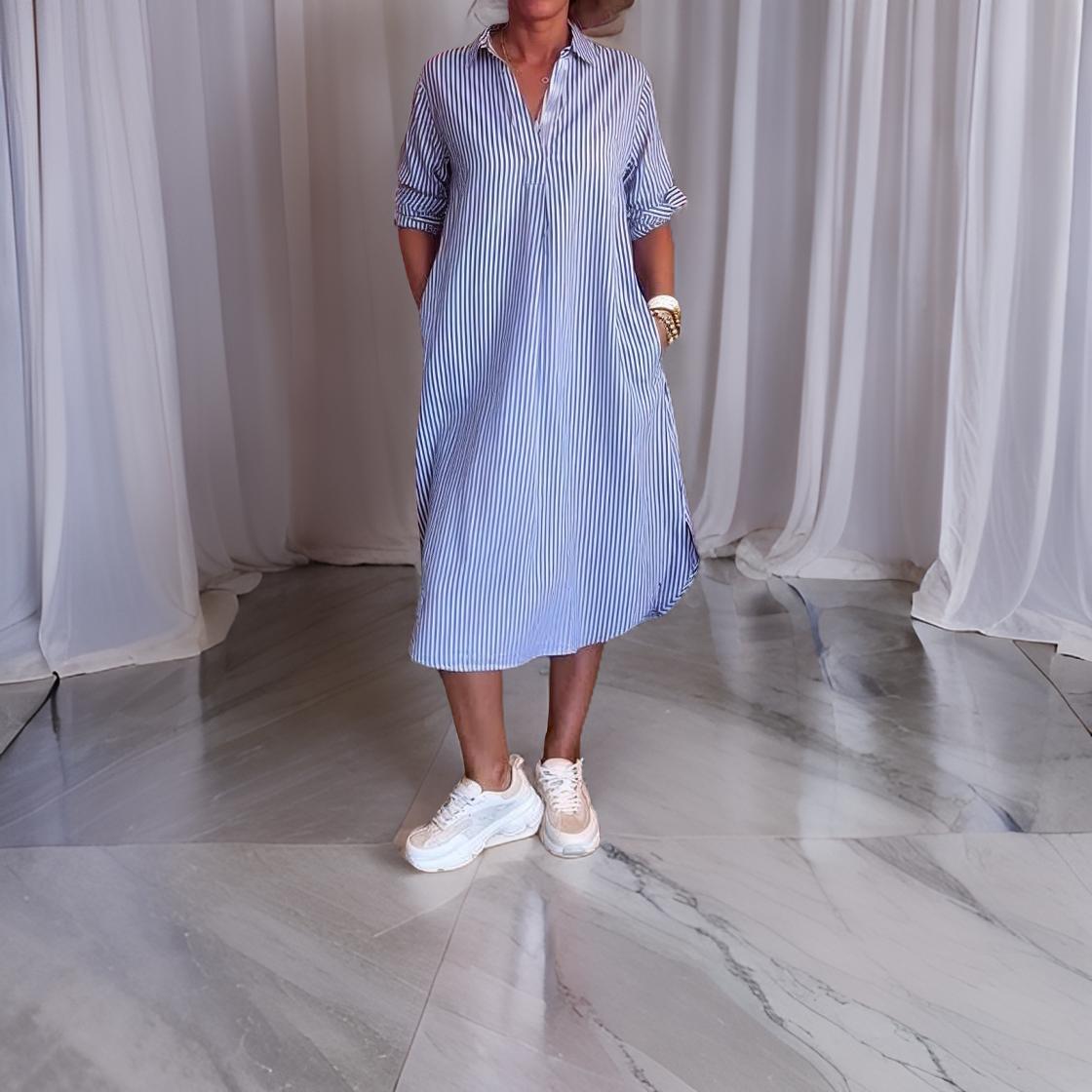 Ivy | Stylish Striped Shirt Dress for Women, Versatile and Comfortable