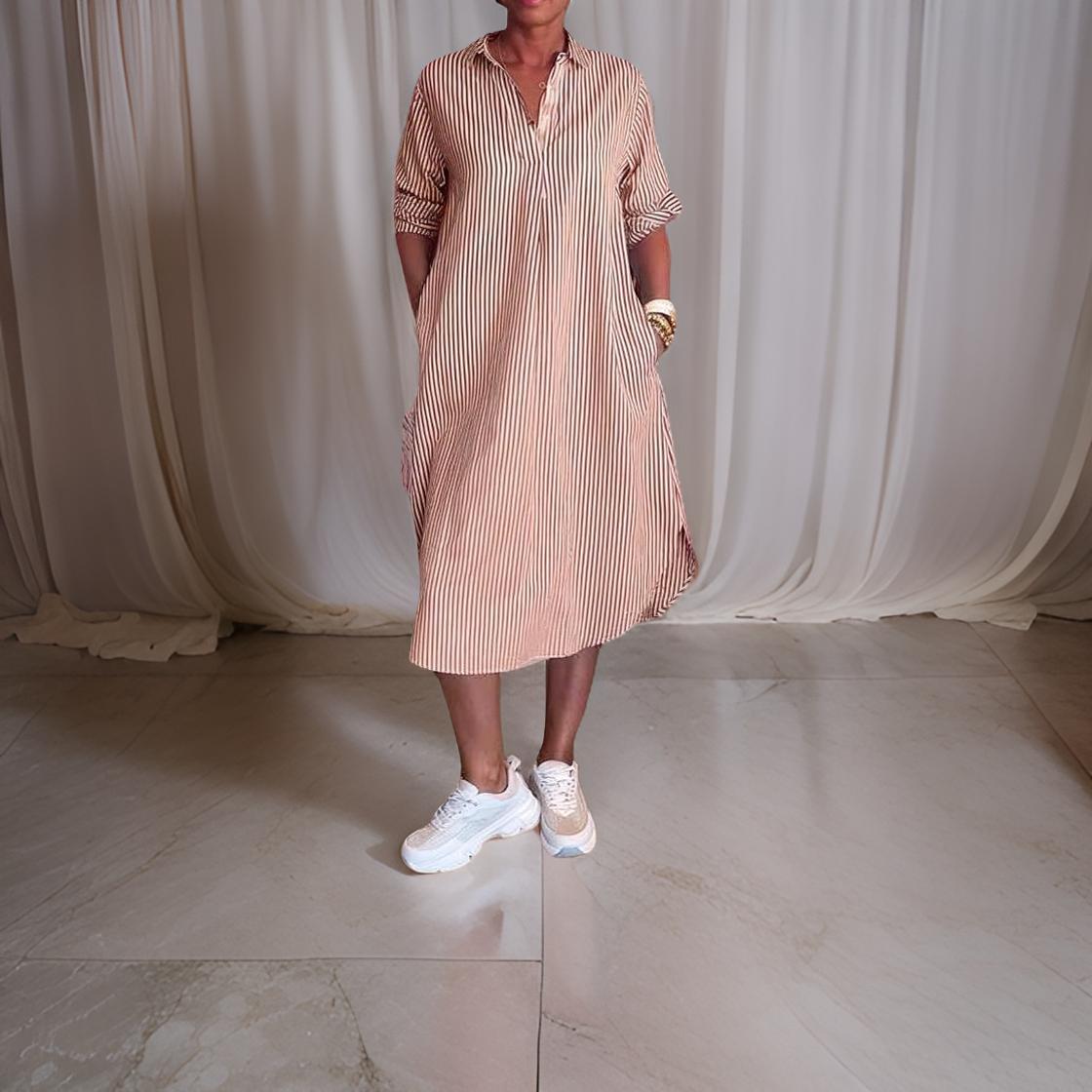 Ivy | Stylish Striped Shirt Dress for Women, Versatile and Comfortable